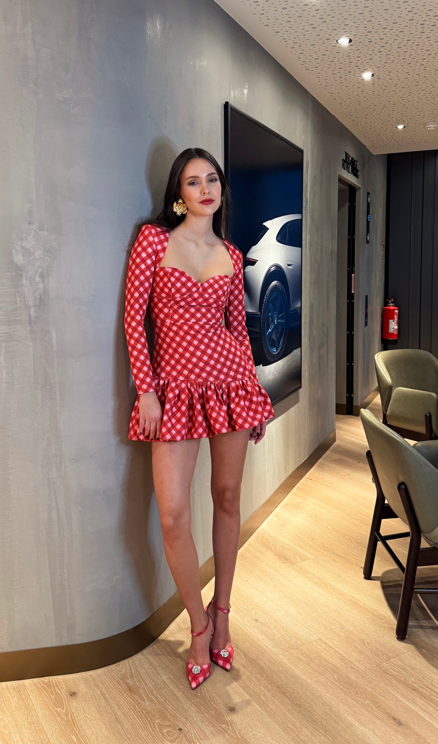 Red Gingham Sweetheart Mini Dress